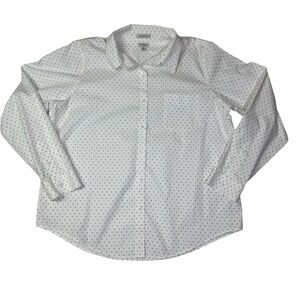 L.L. Bean‎ Women’s Wrinkle-Free Button Down Shirt XL White Polka Dot Long Sleeve